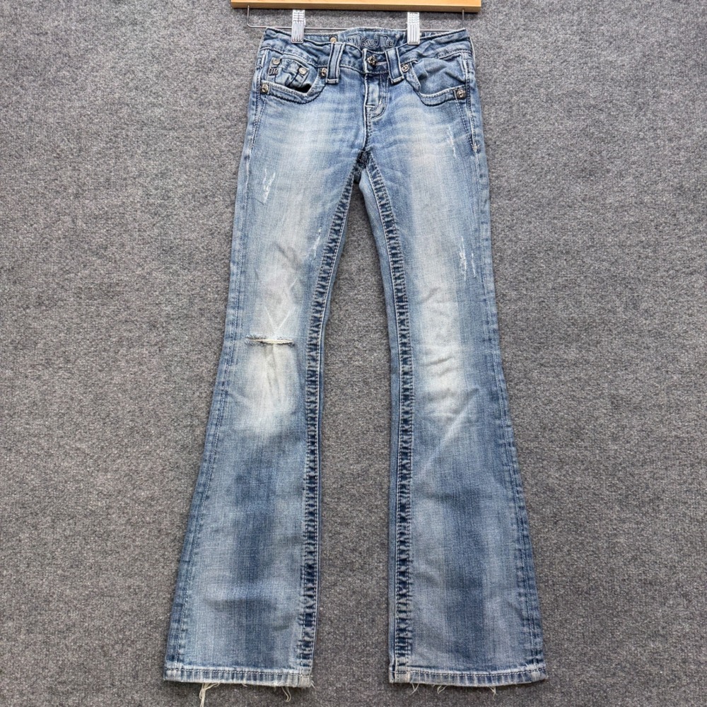Miss Me Girls Bootcut Jeans Blue Distressed Angel Wing Embellished Size 10
